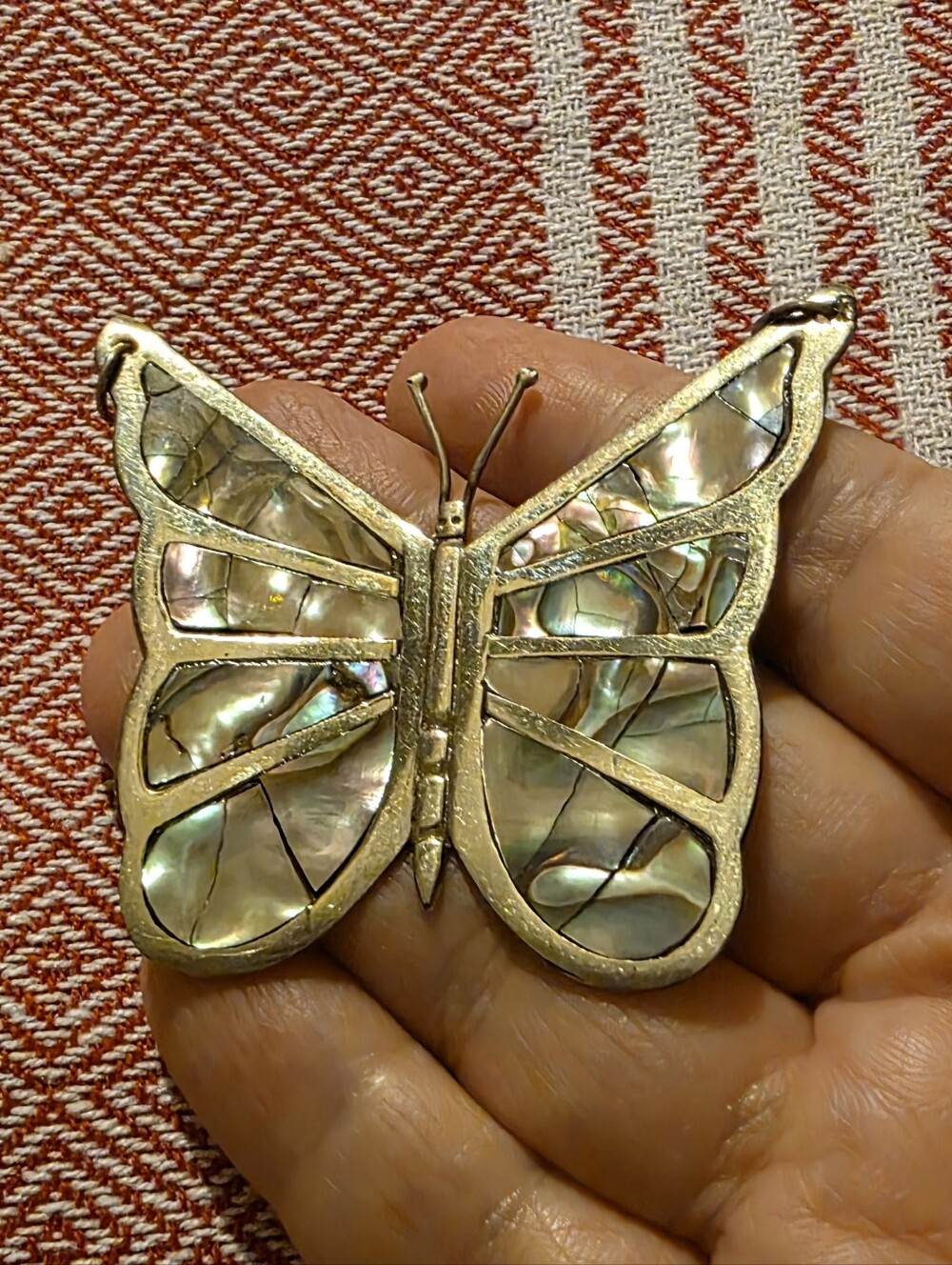 Vintage 60s Large Butterfly Pendant Handcrafted in México Boho Western Native